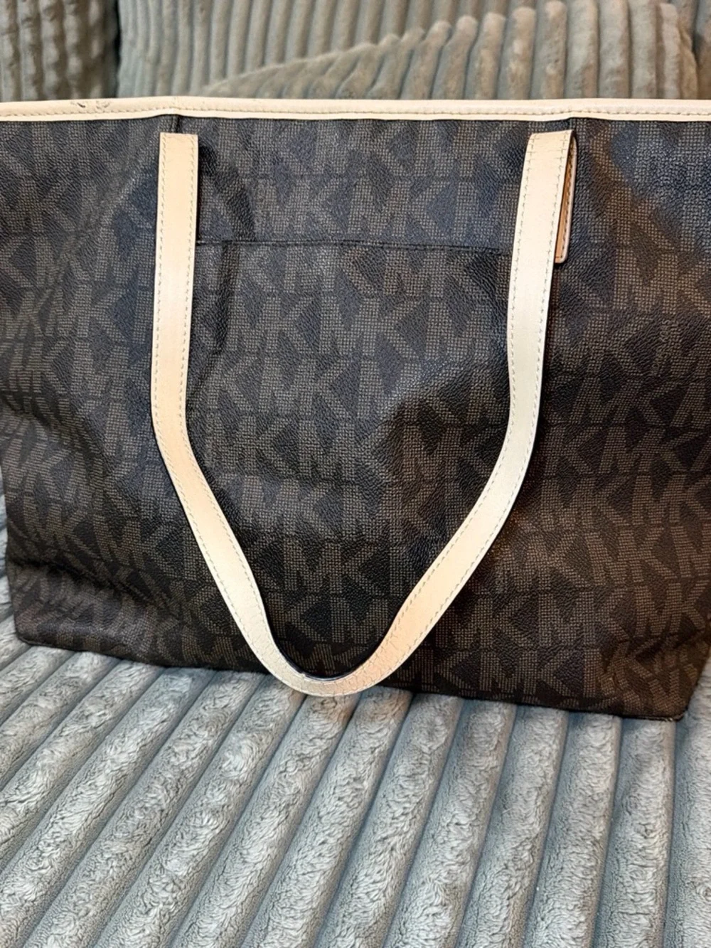 Michael Kors Brown Signature MK Tote with Cream Trim